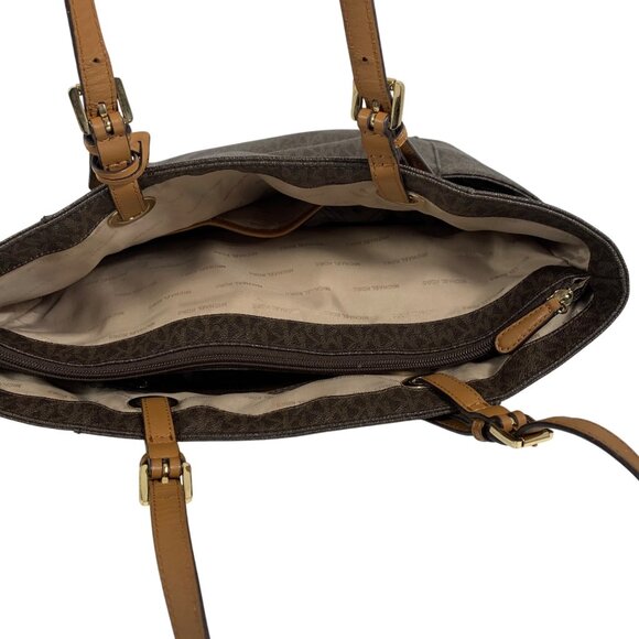 Michael Kors Brown Signature Coated Canvas Jet Set East/West Tote w/ Bag Charm - Picture 7 of 16